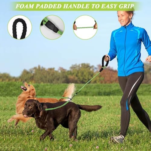 Dog Double Leashes,Rope Bungee Four Leash with Padded Handle Removable for 4 Dogs,Tangle-Free, Padded Handles, 360° Swivel Control (Green, 4 Way) - Image 6