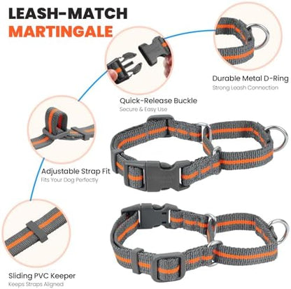 VIVAGLORY Double Handle Dog Leash Twingrip, 5ft x 1in, M, Orange Grey - Image 4