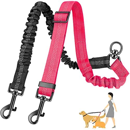 AUTOWT Two Dog Lead, 2 in 1 Upgraded Double Dog Leash Attachment Combine Adjustable Strap and Shock Absorbing Bungee No Tangle Dual Training Splitter for Different Size Dogs by AUTOWT