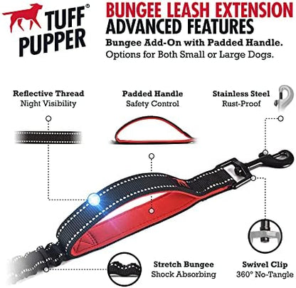 Tuff Pupper Bungee Dog Leash Extension | Shock Absorbing Extender Protects You & Your Dog | Added Handle Keeps Dogs Closer | Reflective For Night Walks | Works with Any Leash | For Medium & Large Dogs - Image 3