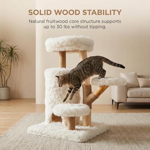 35" Multi-Level Cat Tree with Durable Sisal-Wrapped Posts, Dual Enclosed Condos, Cushioned Perches, and Removable Plush Cover,White - Image 2