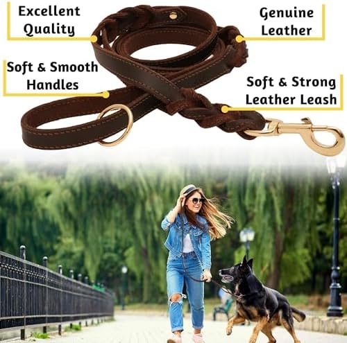 ADITYNA Leather Dog Leash with Traffic Handle, 6ft, Medium & Large Dogs - Image 3