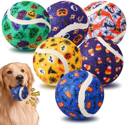 Civaner 6 Pcs Halloween Dog Toys Bulk, 2.5 Inch Squeaky Tennis Balls by Civaner