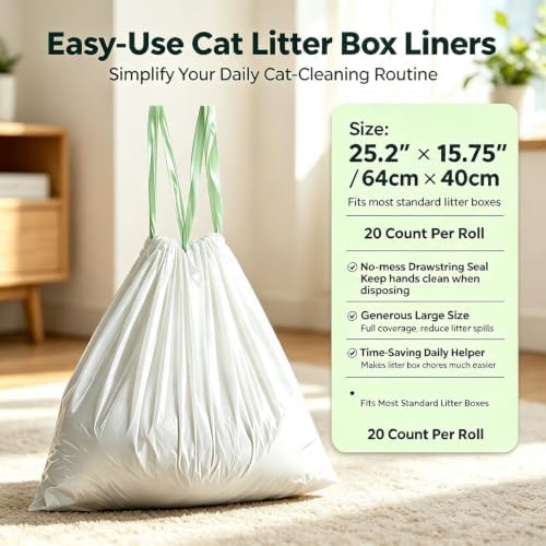 Cat Litter Box Liners, 40 Pack 25.2 x 15.75 Inch Drawstring Disposable Pet Liner Bags for Standard, Automatic Litter Boxes - Image 2