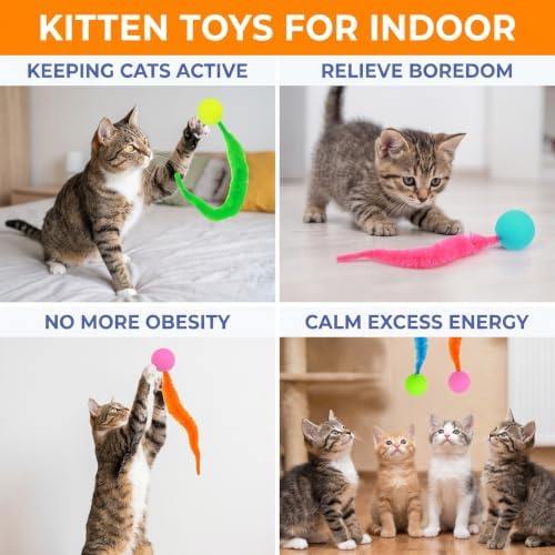 Skrfren 6Pcs Elastic Tails Cat Toys, Interactive Bouncy Balls Worm Toy - Image 4