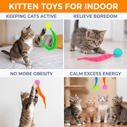 Skrfren 6Pcs Elastic Tails Cat Toys, Interactive Bouncy Balls Worm Toy - Image 4