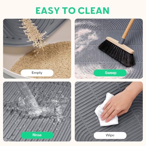 Pawtasy Cat Litter Mat,34" x 22" Large Silicone Pad for Floor Waterproof Litter Trapping Mat for Scatter Control Soft on Kitty Paws Non-Slip Easy to Clean - Image 4