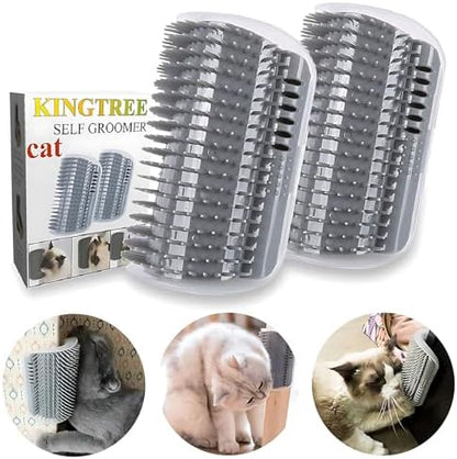 Kingtree Cat Wall Scratcher Self Groomer with Catnip, 2PCS Softer Cat Corner Brush Face Scratchers, Wall Corner Groomer Self Grooming Massage Combs for Long & Short Fur Cats by Kingtree