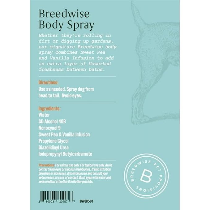 Breedwise Dog Perfume Spray - Sweet Pea & Vanilla Long Lasting Dog Cologne for Odor Neutralizing - Gentle Puppy Deodorizer & Grooming Mist for All Breeds - Made in USA (8 Oz)