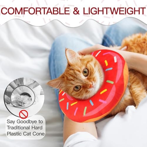 Cat Cone Collar Soft, Cute Cat Donut Collar After Surgery, Adjustable Kitten Recovery Cones to Stop Licking, Lightweight Neck Elizabethan Collars for Cats Kittens (Red, Large) - Image 4