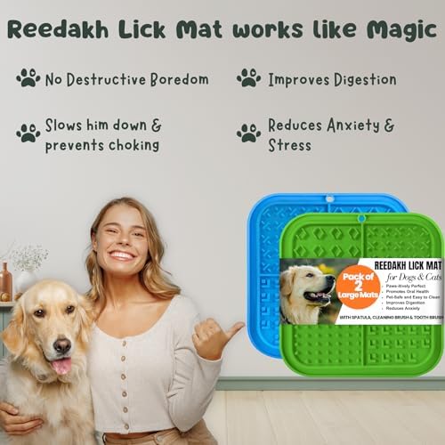 Large Licking Mats for Dogs and Cats, Slow Feeder Lick Pad with Suction Cups for Dog Training,Peanut Butter Licking Pad for Boredom Reducer (2 Lick Mats with Free Spatula, Tooth Brush, cleaning Brush) - Image 6