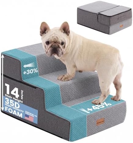 Gardner Pet Dog Stairs for Small Dogs 14" H, 3-Step Extra Wide Dog Steps for Bed, Pet Stairs for Bed and Couch with Durable Non-Slip Waterproof Fabric Cover and Soft Foam, Grey by GardnerPet