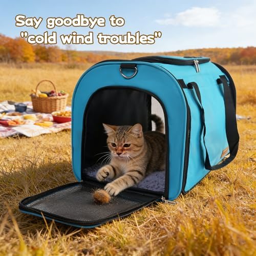 TWDEPART Cat Carrier Backpack - Multifunctional, Firm & Foldable with Roll-Up Shade, Breathable Design Includes Collapsible Bowl and Cushion (Blue) - Image 7