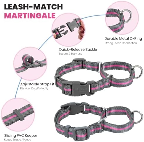 VIVAGLORY Double Handle Dog Leash Twingrip, 5ft x 1in, L, Pink Grey - Image 4