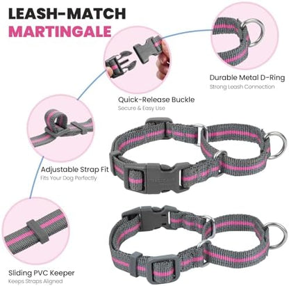 VIVAGLORY Double Handle Dog Leash Twingrip, 5ft x 1in, L, Pink Grey - Image 4