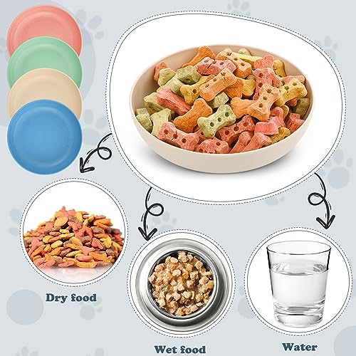 Tioncy 24 Pcs Cat Food Bowl 5.5'' Fatigue Relief Shallow Cat Food Dish Wide and Small Pet Wet Plate Wide Stray Wet Feeding Bowl for Ferrets Feral Short Legged Kitten, Wheat Straw(Four Color,Classic) - Image 4