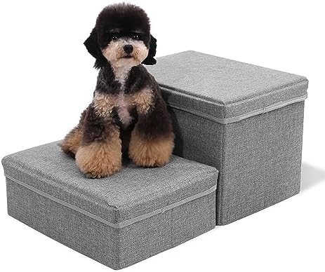 Linen Foldable Dog Stairs with Storage by RYpetmia