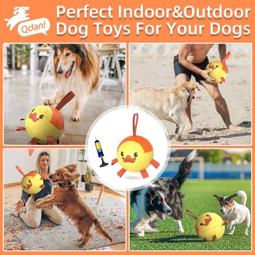 QDAN Dog Toys Soccer Ball with Straps, Interactive Dogs Toys for Tug of War, Puppy Birthday Gifts, Dogs Tug Toy, Dog Water Toy, Durable Dog Balls for Medium & Large Dog - Duck（8 Inch） - Image 4
