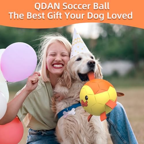 QDAN Dog Toys Soccer Ball with Straps, Interactive Dogs Toys for Tug of War, Puppy Birthday Gifts, Dogs Tug Toy, Dog Water Toy, Durable Dog Balls for Medium & Large Dog - Duck（8 Inch） - Image 3