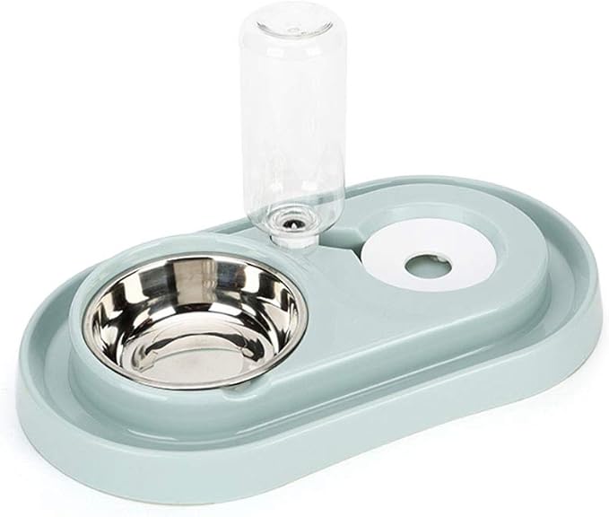 Luck Dawn Double Dog Cat Bowls Water and Food Bowl Set，Detachable Stainless Steel Bowl Automatic Water Dispenser Bottle Pet Feeder for Small or Medium Size Dogs Cats Puppy Kitten Rabbit