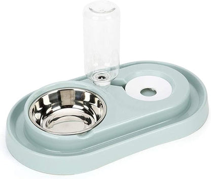 Luck Dawn Double Dog Cat Bowls Water and Food Bowl Set，Detachable Stainless Steel Bowl Automatic Water Dispenser Bottle Pet Feeder for Small or Medium Size Dogs Cats Puppy Kitten Rabbit