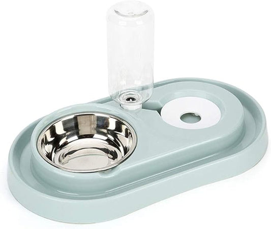 Luck Dawn Double Dog Cat Bowls Water and Food Bowl Set，Detachable Stainless Steel Bowl Automatic Water Dispenser Bottle Pet Feeder for Small or Medium Size Dogs Cats Puppy Kitten Rabbit