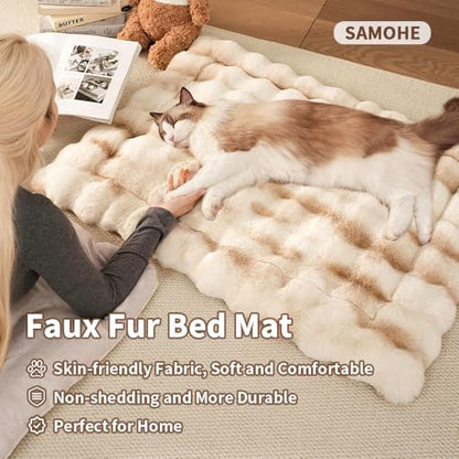 SOMAHE Cat Bed, Plush Faux Fur Kneading Flat Mat - Machine Washable Fluffy Pet Bed for Indoor Cats, Non-Slip Small Kitten Bed, Therapeutic Knead Cat Mat for Couch & Window Sill, 23"×15" Inch,Camel - Image 2