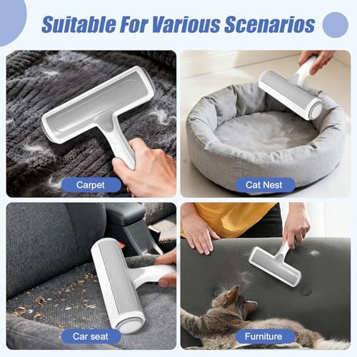 Roller Pet Hair Remover – Reusable Lint Roller for Dog & Cat Hair on Furniture, Couch, Carpet, Rugs, Bedding & Car – Portable, Eco-Friendly (White Gray) - Image 5