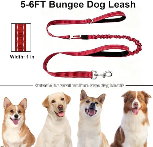 Bungee Shock Absorbing 5-6FT No Pull Heavy Duty Dog Leash, Red - Image 6