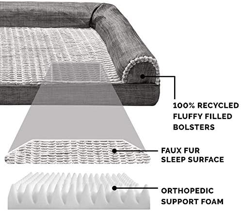 Furhaven Orthopedic Dog Bed for Medium/Small Dogs w/ Removable Bolsters & Washable Cover, For Dogs Up to 35 lbs - Luxe Faux Fur & Performance Linen Sofa - Charcoal, Medium - Image 4