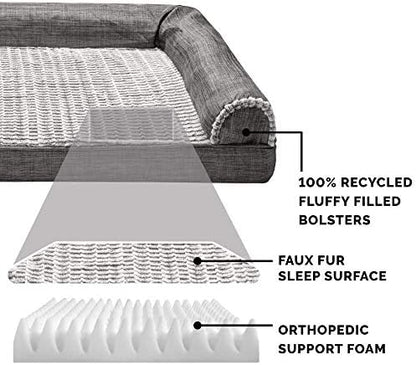 Furhaven Orthopedic Dog Bed for Medium/Small Dogs w/ Removable Bolsters & Washable Cover, For Dogs Up to 35 lbs - Luxe Faux Fur & Performance Linen Sofa - Charcoal, Medium - Image 4