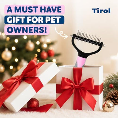 TIROL Dematting Comb for Dogs, Pet Grooming Rake, Double-Sided Dog Brush for Shedding, Undercoat Mat Dematting Tool for Long Haired Cats, Deshedding Brush for Cats, Pink - Image 5