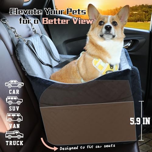 Dog Booster Car Seat for Dogs under 35lbs,Elevated Pets Seat with Safety Strap,Ultra Soft Fabric and Memory Foam Car Dog Bed,Safety,Comfy,Non-Slip&Washable Carseat Cushion for Travel,Cars,SUV.(H-Grey) - Image 3