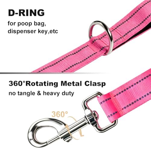 Bungee Dog Leash 5FT-6FT Shock Absorbing, Heavy Duty Tactical Dog Lead with Padded Double Handles, Car Seat Belt, No Pull Reflective Training Leashes for Medium Large Dogs (Hot Pink) - Image 2