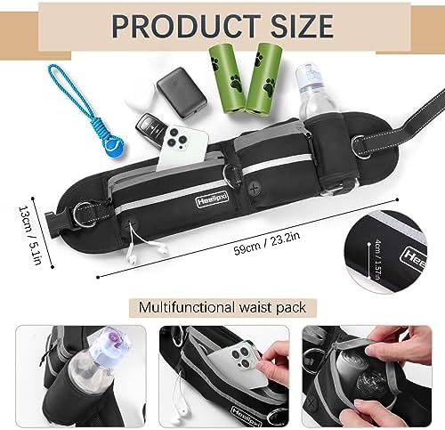 Hands-Free Waist Leash with Pouch for Two Dogs: Reflective Stitching, Dual Handle & Bungee Retractable Design – Ideal for Medium to Large Dogs (Grey) – Dog Walking Accessories - Image 3