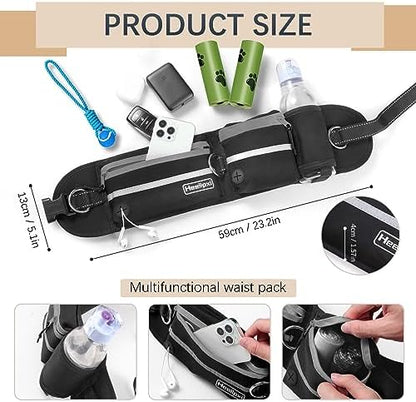 Hands-Free Waist Leash with Pouch for Two Dogs: Reflective Stitching, Dual Handle & Bungee Retractable Design – Ideal for Medium to Large Dogs (Grey) – Dog Walking Accessories - Image 3