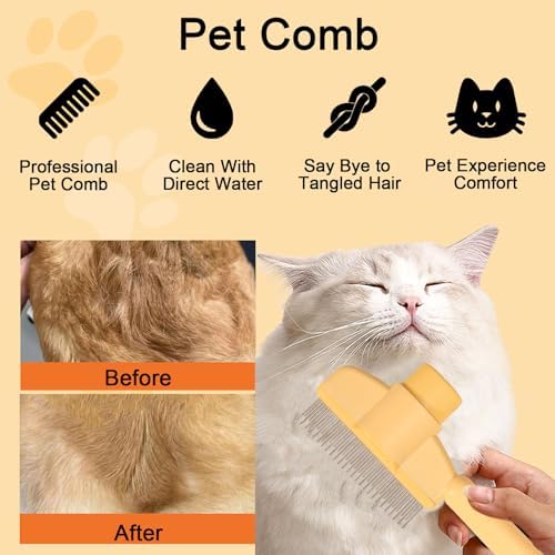 Dogs and Cats Comb with Release Button, Pet Hair Removal Tools with Safe Stainless Steel Teeth for Deshedding, Cat Grooming Supplies for Long/Short Hair, Cat Brush for Shedding, Orange - Image 3