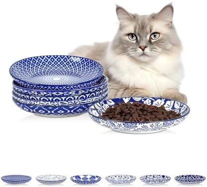 Selamica 6 Inch Ceramic Cat Bowls, Set of 6, Vintage Blue by Selamica