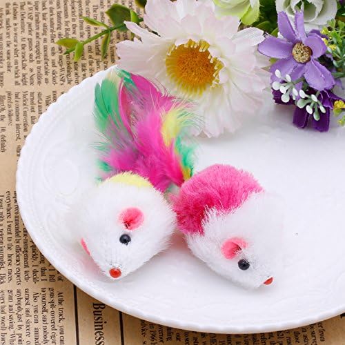 10pcs Novelty Pet Kitten Cat Furry Mouse Shaped Feather Tail Fetch Toy Gift Cat Mouse Toys for Indoor Cats That Make Noise, with Rattle, Catnip, Electronic, Robotic, Moving, Squeak
