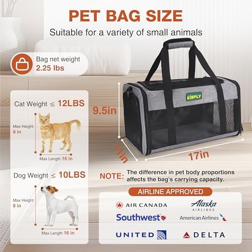 Foldable Cat Carrier 17"x11"x9.5", Soft-Sided Airline Travel Bag - Image 5