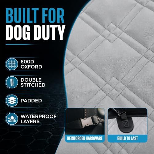 Bulldogology Dog Car Seat Cover Waterproof Heavy Duty Bench Dog Hammock Backseat Protector from Hair, Muddy Paws, Scratches - Pet Car Seat Cover for Cars Trucks SUVs (Large, Grey) - Image 6