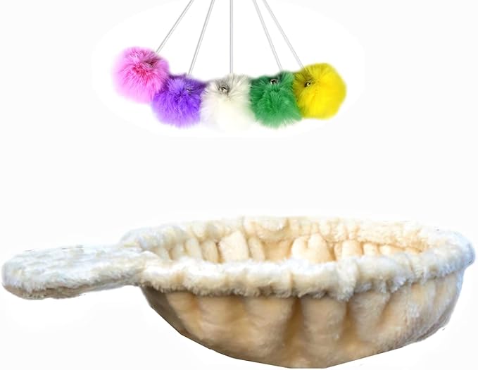 SHENGOCASE 13" Beige Nest Basket Lounger Hammock Bed for Cat Tree Tower Replacement, 5-Pack Hanging Ball Toys with Elastic String, Cat Tree Accessories Hammock Attachment (Beige)