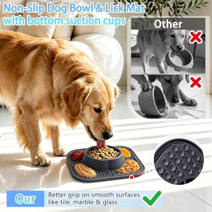 Slow Feeder Dog Bowls and Lick Mat for Dogs, Non-Slip Dog Bowl for Wet and Dry Food with Suction Cups for Slow Feeding & Anxiety Relief for Small to Large Dogs and Cats Gray - Image 5