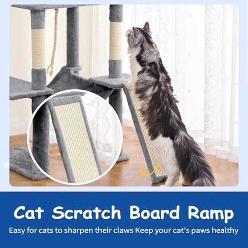 Cat Craft Cat Tree 63 Inch Cat Tower for Indoor Cats, Multi-Level Cat Tree for Large Cats 20 lbs+ Heavy Duty Cat Tower with Sisal Scratching Posts, Hammock, Condo and Extended Platform, Light Grey - Image 6
