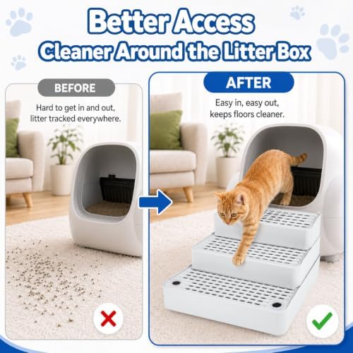 Adjustable 3 Step Litter Box Step, Cat Litter Box Ramp, Light Grey - Image 4