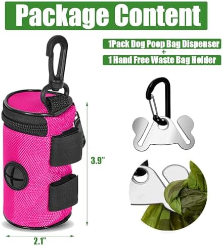 Dog Poop Bag Holder for Leash Attachment - Waste Bag Dispenser for Leash - Fits Any Dog Leash - Portable Set with Hand Free Holder Metal Carrier, Round Shape, Pink - Image 7