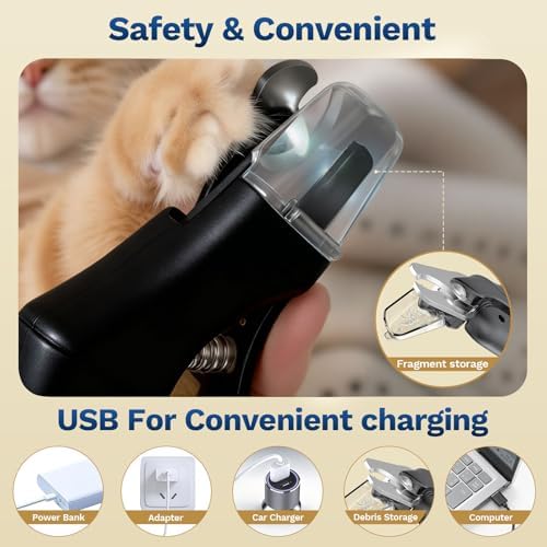 2 in 1 Dog Nail Clippers & Cat Nail Clippers Trimmers for Large Medium Small Dogs Cats Claw Trimmer Quick Sensor and Safety Guard USB Rechargeable Dogs Nail Trimmer with Catcher & 2 LED Lights - Image 3