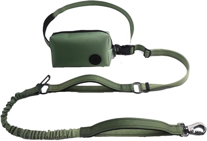 Hands Free Dog Leash for Large Medium Dogs Heavy Duty Bungee Reflective Adjustable Waist Leashes for Walking Running with Zipper Pouch 6-9FT (Green-1 with 6-9FT)