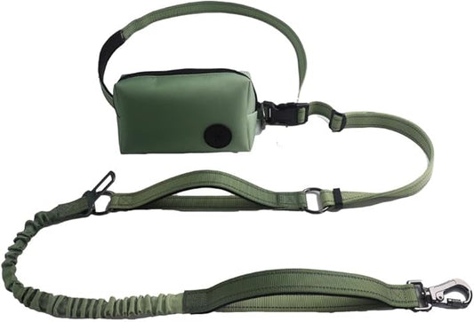 Hands Free Dog Leash for Large Medium Dogs Heavy Duty Bungee Reflective Adjustable Waist Leashes for Walking Running with Zipper Pouch 6-9FT (Green-1 with 6-9FT)