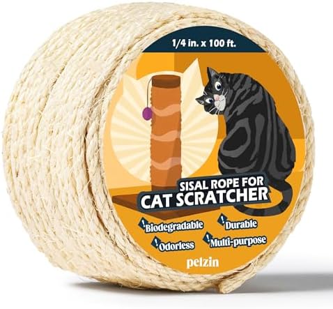 Natural Sisal Rope for Cat Scratcher and Scratching Post 1/4 Inch, 100 Feet by Brands